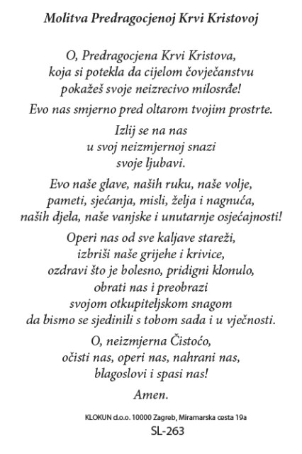 Molitva Predragocjenoj Krvi Kristovoj